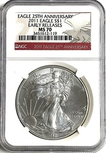 2011 US 1oz Fine Silver American Eagle 25th Anniversary ER NGC MS 70 - Picture 1 of 2