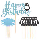 Pinguin Geburtstags-Topper, 13er Set, blau, Glitzer, Schneeflocken, Kuchen-Deko