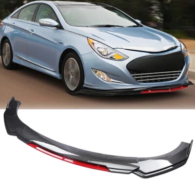 For Hyundai Sonata Carbon Fiber Look+Red  Front Bumper Lip Splitter Spoiler Kit Foto 1 de 4