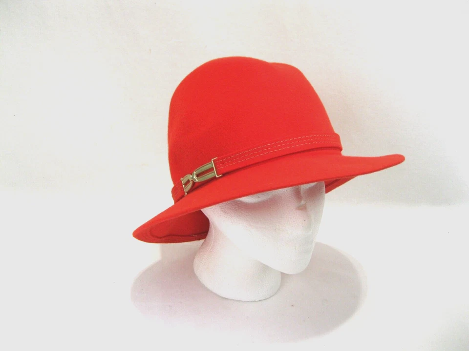 De Colección Sombrero Fedora Rojo para Mujer Ms. JoAnn 100% Lana Fieltro 21" en Circunferencia Foto 1 de 4
