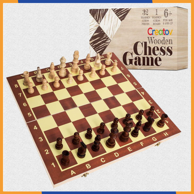 Wegiel Handmade Junior European International Chess Set - 16 Inch Folding  Wooden Board & Pieces