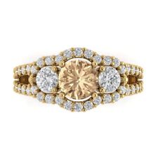 2.1 Round Yellow Moissanite 18k Yellow Gold 3 Stone Classic Wedding Bridal Ring