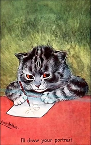 Portrait Drawing Cat 1910 Vintage Poster Print Retro Style Wall L. Wain Art - Picture 1 of 4