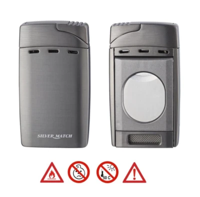 Zigarrenfeuerzeug Silver Match Andorre, 2xJet, Cutter Sturmfeuerzeug edel Deluxe - Bild 1 von 4