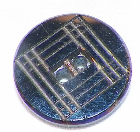 Antique Black Glass Button Incised Squares 2 Sew Thru Holes Victorian #55 Cover