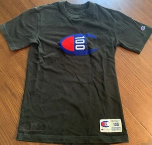 Vtg CHAMPION T-Shirt Black Mens Small RWB Felt Stitch BIG C 100 LOGO Team Shirt - Picture 1 of 7