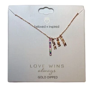 Love Is Love Gold Dipped Jewelry Necklace Rose Gold Fashion Equality Stones New - Picture 1 of 5