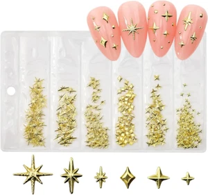 200Pcs Star Nail Charms for Nails Art 3D Gold Star Nail Charms Metallic Studs Rh - Picture 1 of 6