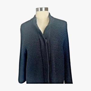 Chico's Sweater Womens Size 3 Cardigan Black Chunky Open Knit US Large 16/18 - Picture 1 of 17