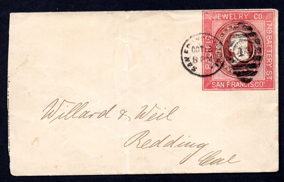 US 1870 SC. #U78 ADVERTISING PACIFIC JEWELRY CO SAN FRANCISCO TIED DUPLEX CANCEL - Image 1 of 2