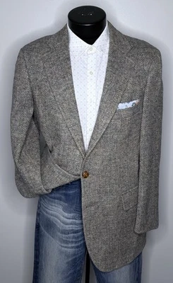 Blazer Vintage Chaps Ralph Lauren Tweed Lana Espiga Ventana 38R Cuero Foto 1 de 4