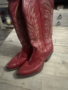 Justin Vintage Exotic Red Lizard/Leather Cowgirl USA Woman’s 4.5 C Style L4699 - Picture 1 of 4