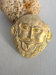 Mask of Agamemnon Mycaenian King Sterling Silver 925 Gold Plated Pendant Brooch. - Picture 1 of 7