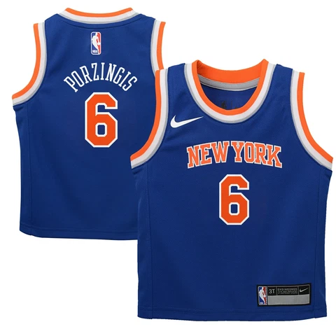 Toddler New York Knicks Kristaps Porzingis #6 Blue Icon Jersey Swingman 2T Nike Cover