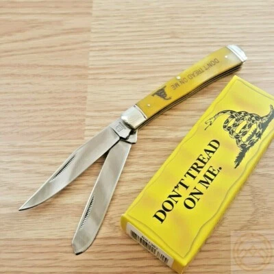 Navaja de bolsillo Rough Ryder Trapper cuchillas de acero inoxidable mango de hueso liso Foto 1 de 4