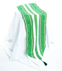 Corredor de mesa ucraniano blanco verde brillante amarillo estilo Rushnyk 11,8"x59" - Imagen 1 de 4