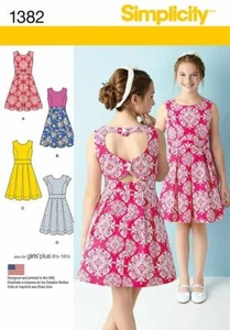 Simplicity Sewing Pattern 1382 Girls Teens 8-16 Dress Back Cut Out & Sleeve Var - Picture 1 of 5