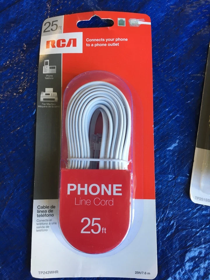 Teléfono de pared RCA TP243WHR CABLE DE LÍNEA DE PIE DE 25 PIES BLANCO CABLE CONECTOR EXTREMO Foto 1 de 2