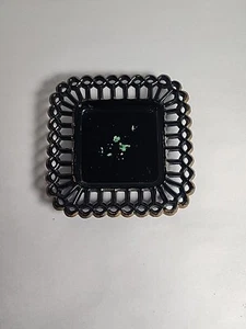 Vintage Black Glass Square Dish Plate Pierced Lattice - Picture 1 of 5