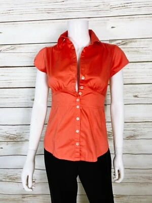 Banana Republic Stretch Womens Blouse Size 0 Salmon Button Up Short Sleeve Top - Image 1 of 4