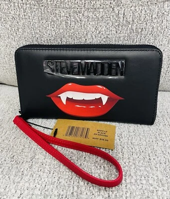 Steve Madden 万圣节 吸血鬼嘴唇/尖牙拉链圆形钱包腕带 全新 — 第 1/3 张图片