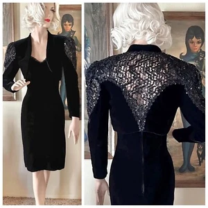 Vintage 80s Zum Zum Strapless Velvet Cocktail Mini Dress & Lace Puff Bolero S - Picture 1 of 10