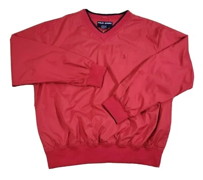 Polo Sport Men's Small Vintage Windbreaker 90's Y2K Red V Neck Golf Pullover Foto 1 de 4