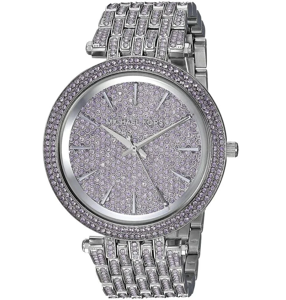 Michael Kors Darci Lavender Pave Crystal Glitz Watch Bracelet MK3850