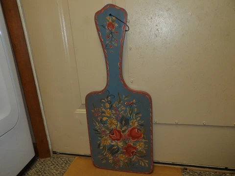 Wood Wall Plaque Bread  Cheese Cutting Board HAND PAINTED ROSEMALING Signed 28" Cover