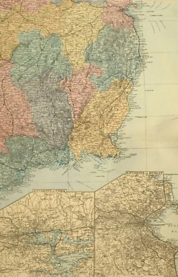 1891 ANTIQUE MAP IRELAND SOUTH EAST ENVIRONS OF CORK DUBLIN WICKLOW WEXFORD - Image 1 of 4