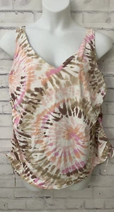 Lands’ End 24 bescheiden rosa hellbraun Batik Tankini Oberteil Badeanzug Cinch Seiten Resort - Bild 1 von 6