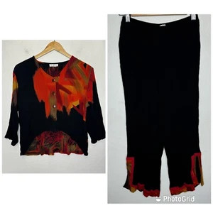 Vintage Paradiso Crop Top Shirt & Capri Pants Women’s Medium Rayon Crepe Black - Picture 1 of 20