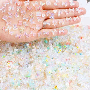 50Pc Mixed Aurora Resin Nail Art Charms Bow/Bear/Flowers Multi-Shapes AB Color - Bild 1 von 12