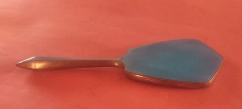 mini bevelled hand mirror blue wave enamel and copper Nouveau Deco change Cover