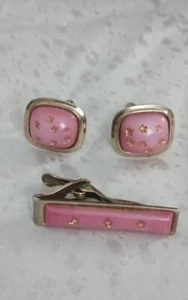 Vintage Estate Multi-Tone Pink Gold Star Design Cufflinks & Tie Clip - Picture 1 of 4