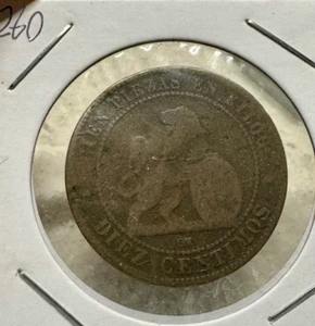 Spain 10 Centimos 1870 Provisional Government Bronze - Picture 1 of 2