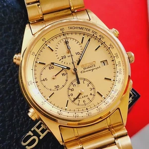 Seiko 1989 Alarm Chronograph Watch Gold Bracelet 7T32-7A49 Cal 7T32 Full Set - Picture 1 of 10