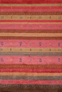 Tribal Style Gabbeh Striped Pink Hand-knotted Wool Rug 5x8 ft. for Bedroom - Picture 1 of 19