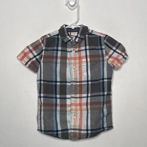 Gymboree Button Up Shirt Boys Size XS 4 Short Plaid Sleeve Casual Orange Gray - Picture 1 of 4