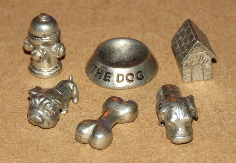 Monopoly The Dog Artlist Collection 6 Pewter Tokens Game Parts 2003 Hasbro - Image 1 of 1