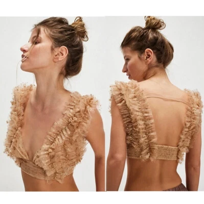 Top corto Free People Sosha Party Rave dorado brillante tul brillante talla S Foto 1 de 4