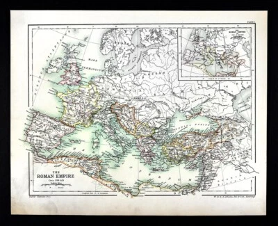 1902 Johnston Oxford Map Europe Roman Empire 350 AD Italy Mediterranian Greece - Image 1 of 4
