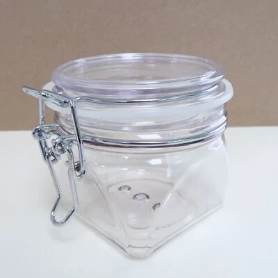 Paquete de 4 frascos de almacenamiento de fondo cuadrado de plástico PET transparente de 400 ml (13,5 oz) con cierre Foto 1 de 4