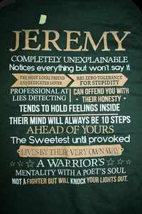 JEREMY with attributes for this name  Hoodie Sweatshirt XL, Green - Picture 1 of 7