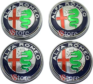4 Tappi Coprimozzo ALFA ROMEO Giulietta 159 146 147 Brera CERCHI 60mm Green - Picture 1 of 4
