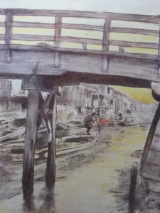Japan CANAL SCENE AT OSAKA Original 1901 Colour Print by Mortimer Menpes - Picture 1 of 2
