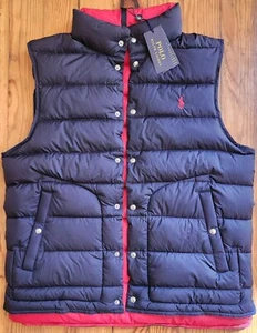 Polo Ralph Lauren Navy/Red Reversible Down Zip Puffer Vest Pony Jacket Size M - Picture 1 of 9