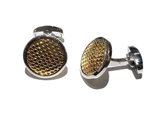 Enzone Shirt Cufflinks 2 Tone Silver Gold Waffle Weave - Picture 1 of 1