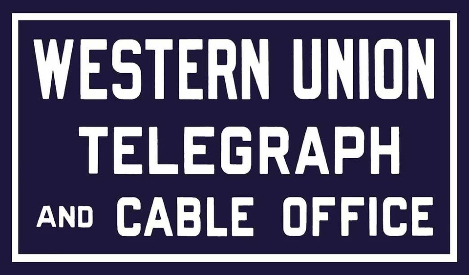 WESTERN UNION TELEGRAPH CABLE OFFICE 14" HEAVY DUTY USA MADE CLEAN METAL AD SIGN - Image 1 of 1