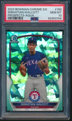 PSA 10 SEBASTIAN WALCOTT 1st 2023 Bowman Chrome SAPPHIRE AQUA Refractor GEM MINT - Image 1 of 2